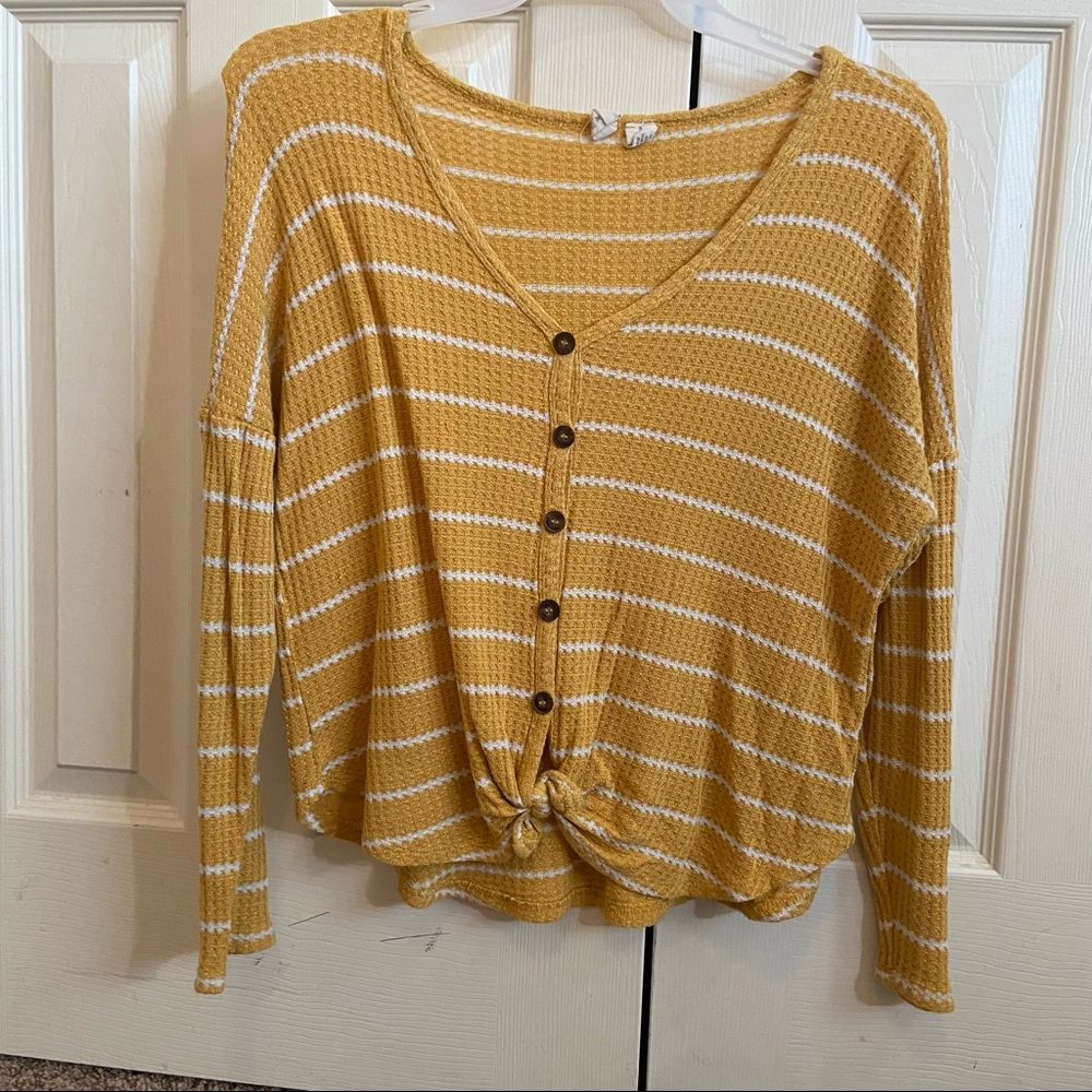 Yellow long sleeve striped sweater